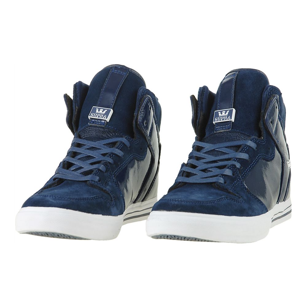 Baskets Montantes Supra Vaider Bleu Marine Navy Suede/Patent Femme | UHZ-22451956